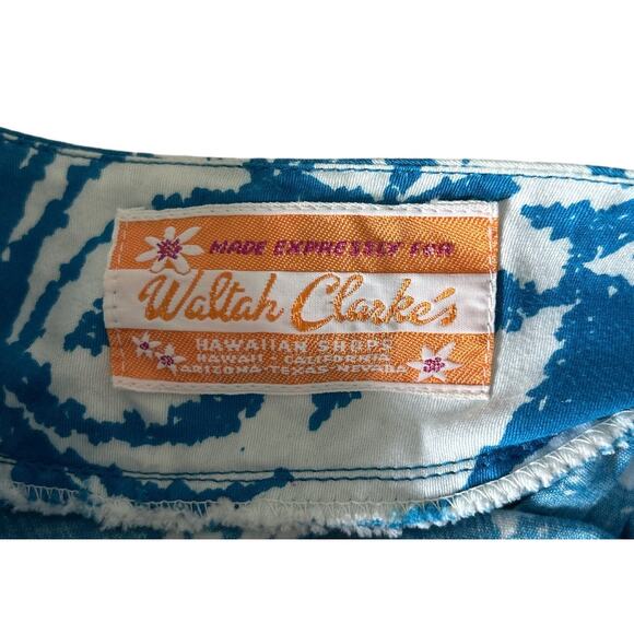 Waltah Clarkes Vintage Large 70s Hawaiian Blue & White Hibiscus Print Maxi Dress - Picture 5 of 5